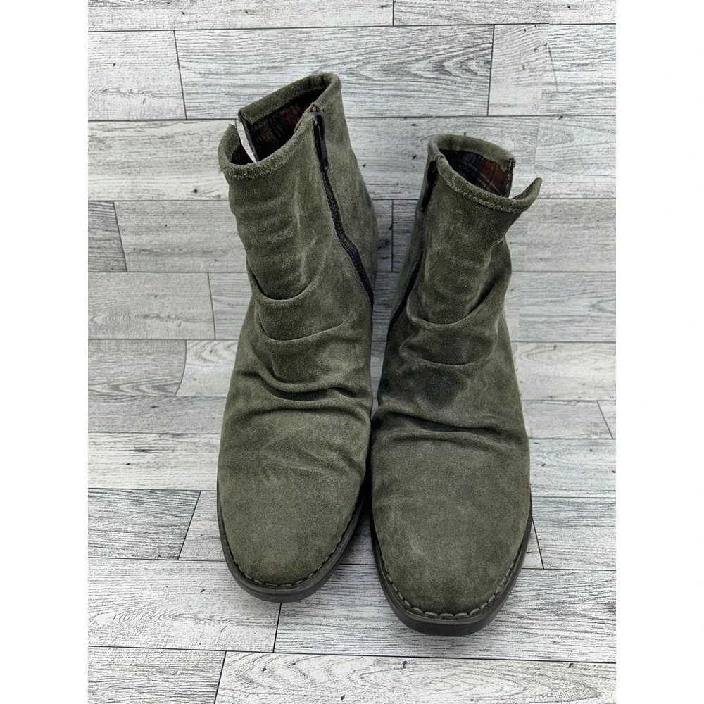 Born‎ Tarkiln Olive Green Suede Slouch Ankle Boots Men Size 9M Wood Block Heel